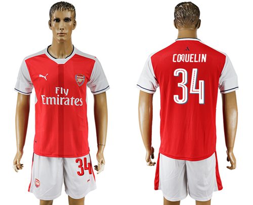 Arsenal #34 Coquelin Champions League Home Soccer Club Jersey - Click Image to Close